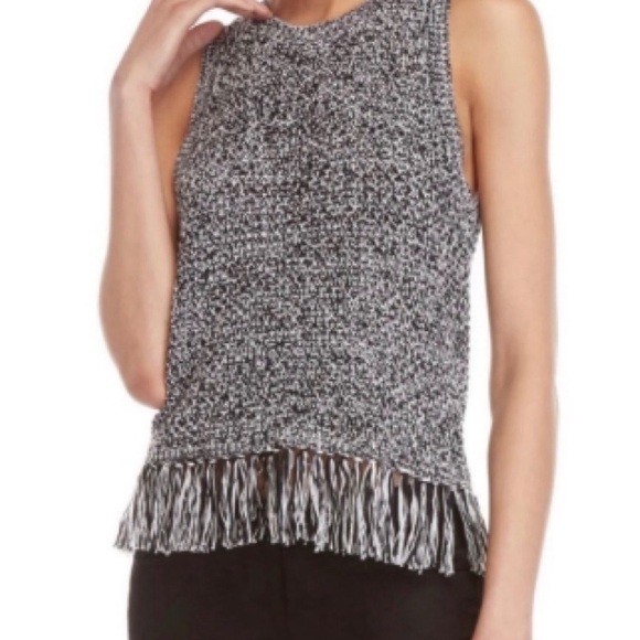 Rebecca Minkoff Tops - Rebecca Minkoff Black & White Sleeveless Knit Fringe Hem Top | Size M